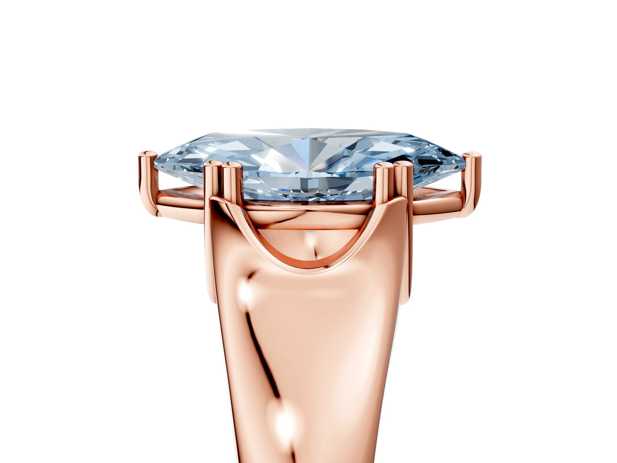 Fancy Blue Marquise Cut Diamond Solitaire Ring in Rose gold with Smooth Wide Band and Prong Setting_5