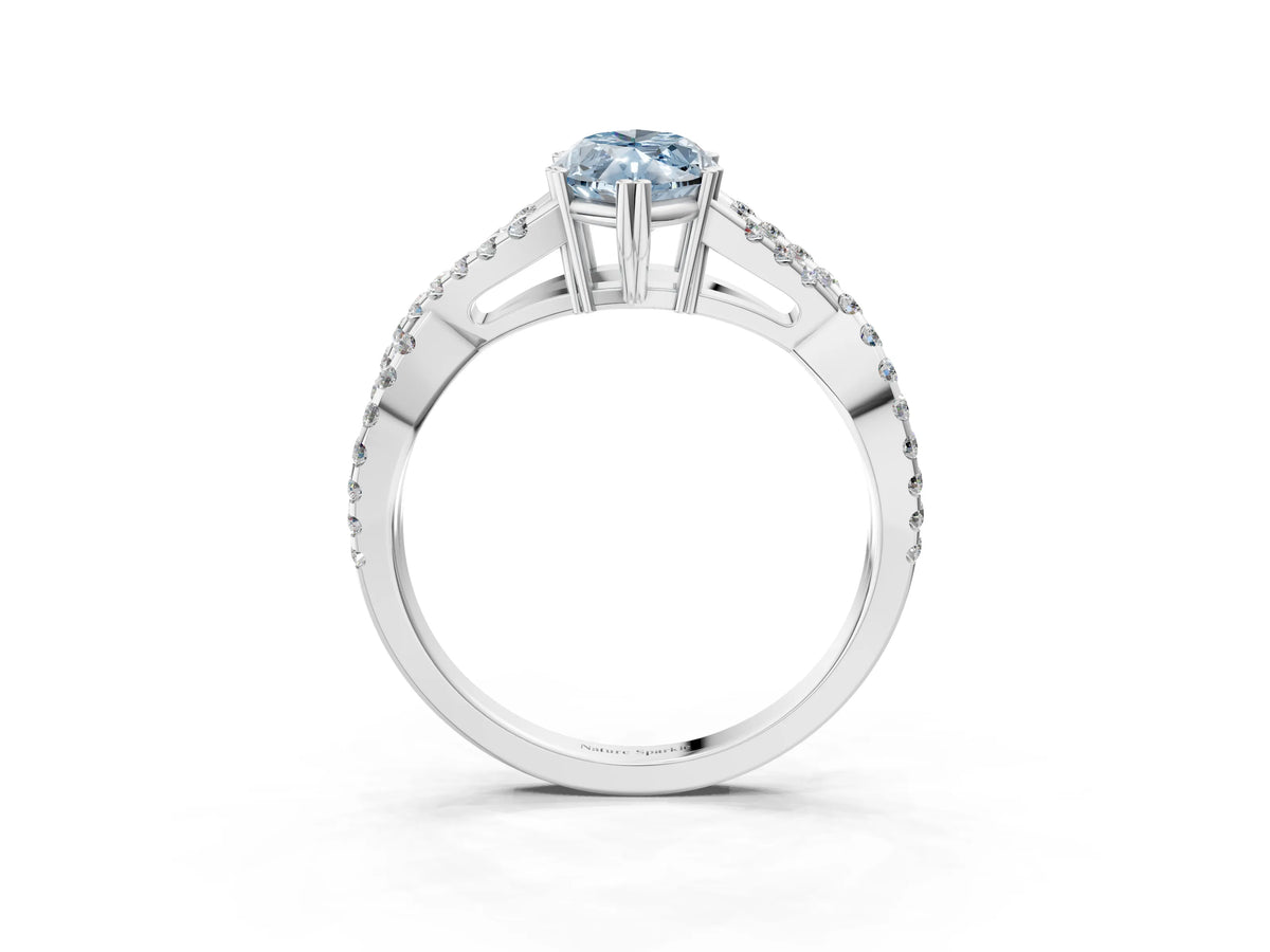 Fancy Blue Marquise Cut Diamond Solitaire Ring in Silver with Interwoven Pavé Band and Prong Setting_9
