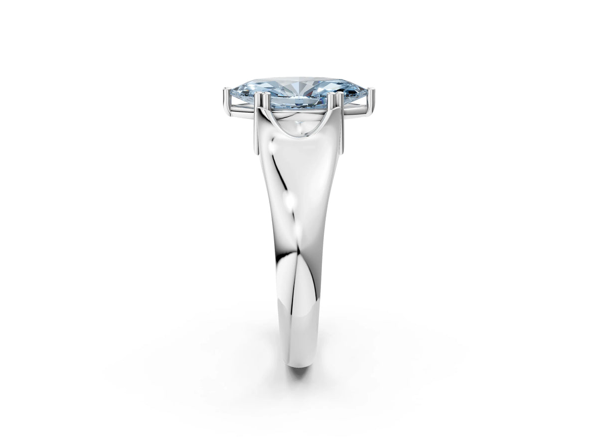 Fancy Blue Marquise Cut Diamond Solitaire Ring in Silver with Smooth Wide Band and Prong Setting_14