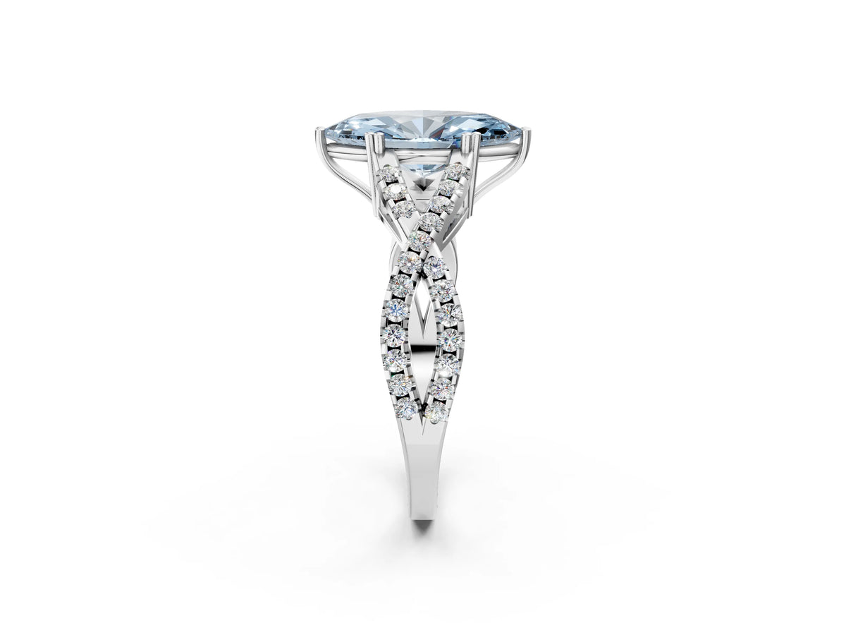 Fancy Blue Marquise Cut Diamond Solitaire Ring in White gold with Interwoven Pavé Band and Prong Setting_2