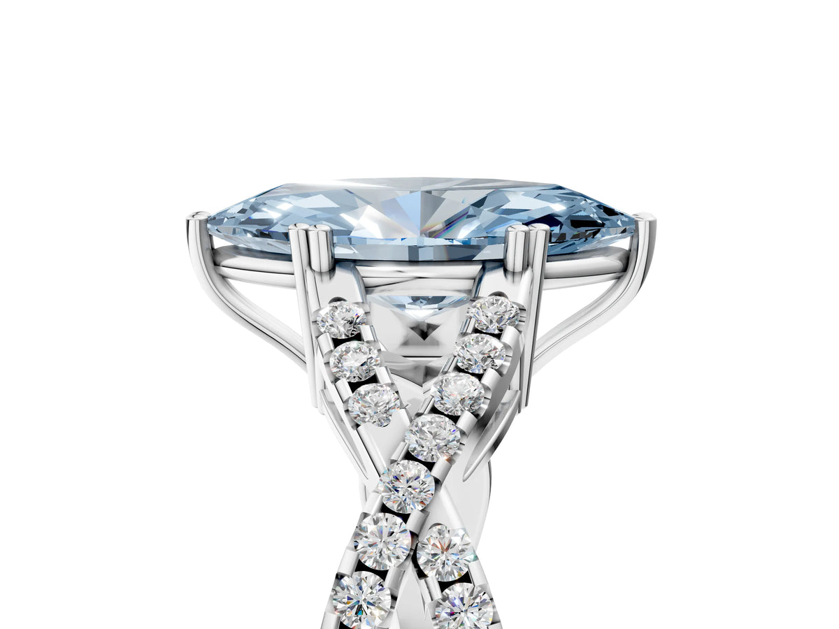Fancy Blue Marquise Cut Diamond Solitaire Ring in White gold with Interwoven Pavé Band and Prong Setting_5