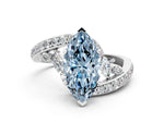Fancy Blue Marquise Cut Diamond Solitaire Ring in White gold with Pavé Twist Band and Prong Setting