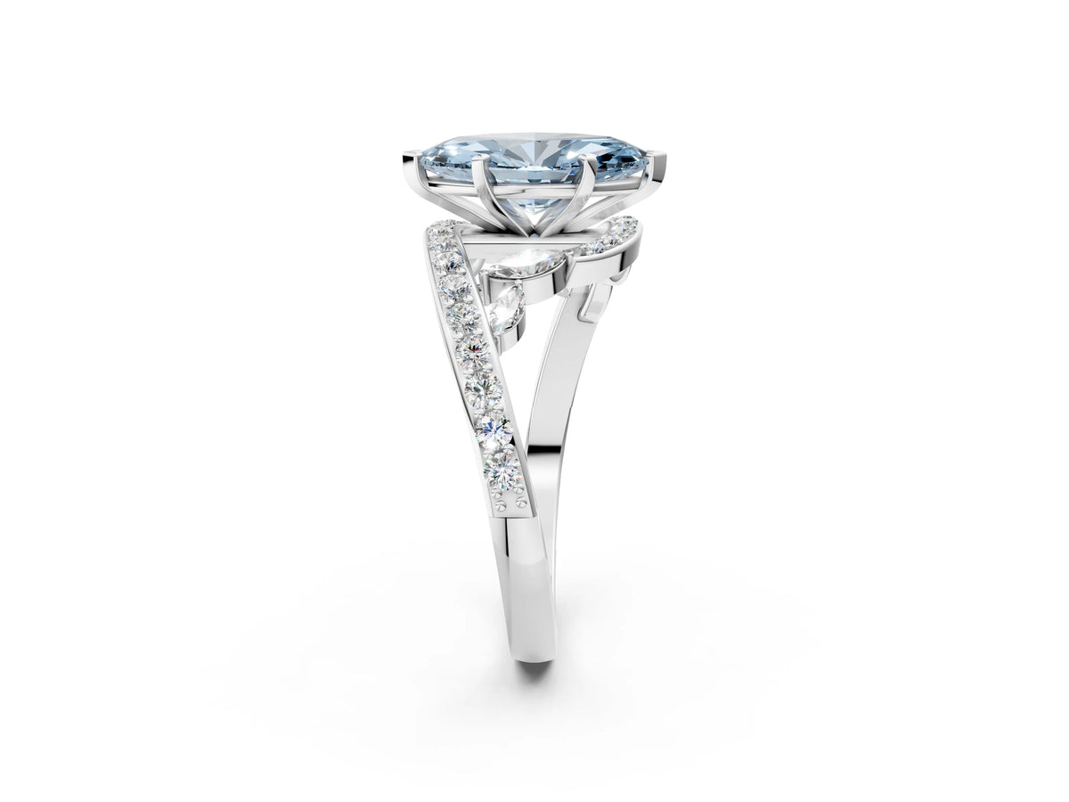Fancy Blue Marquise Cut Diamond Solitaire Ring in White gold with Pavé Twist Band and Prong Setting_2