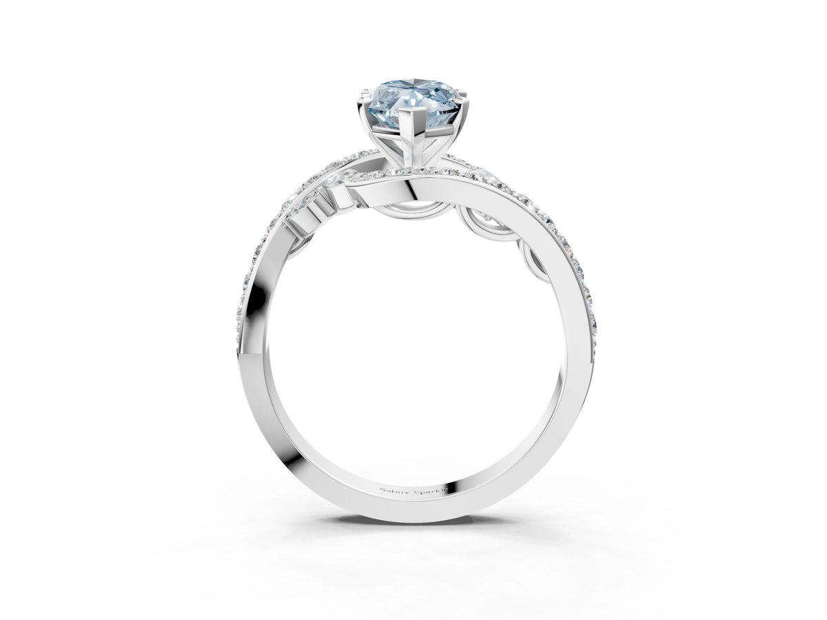 Fancy Blue Marquise Cut Diamond Solitaire Ring in White gold with Pavé Twist Band and Prong Setting_3