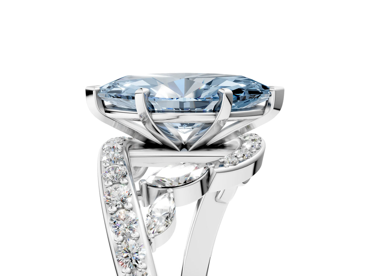 Fancy Blue Marquise Cut Diamond Solitaire Ring in White gold with Pavé Twist Band and Prong Setting_5