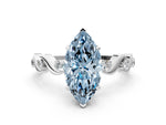 Fancy Blue Marquise Cut Diamond Solitaire Ring in White gold with Twisted Ribbon Band and Round Accents