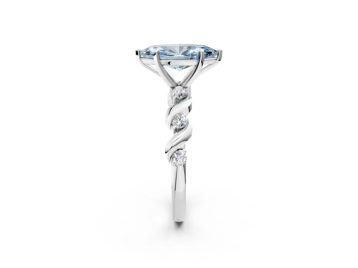 Fancy Blue Marquise Cut Diamond Solitaire Ring in White gold with Twisted Ribbon Band and Round Accents_2