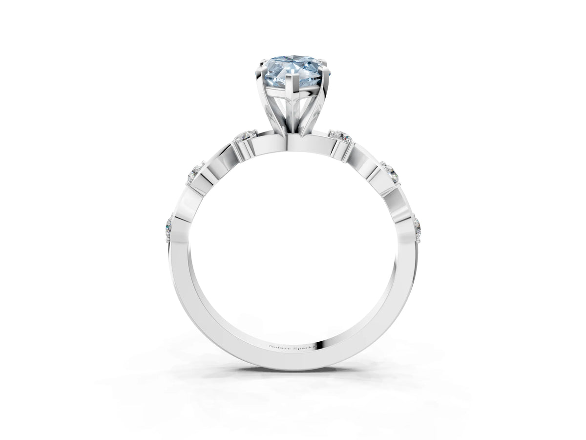 Fancy Blue Marquise Cut Diamond Solitaire Ring in White gold with Twisted Ribbon Band and Round Accents_3