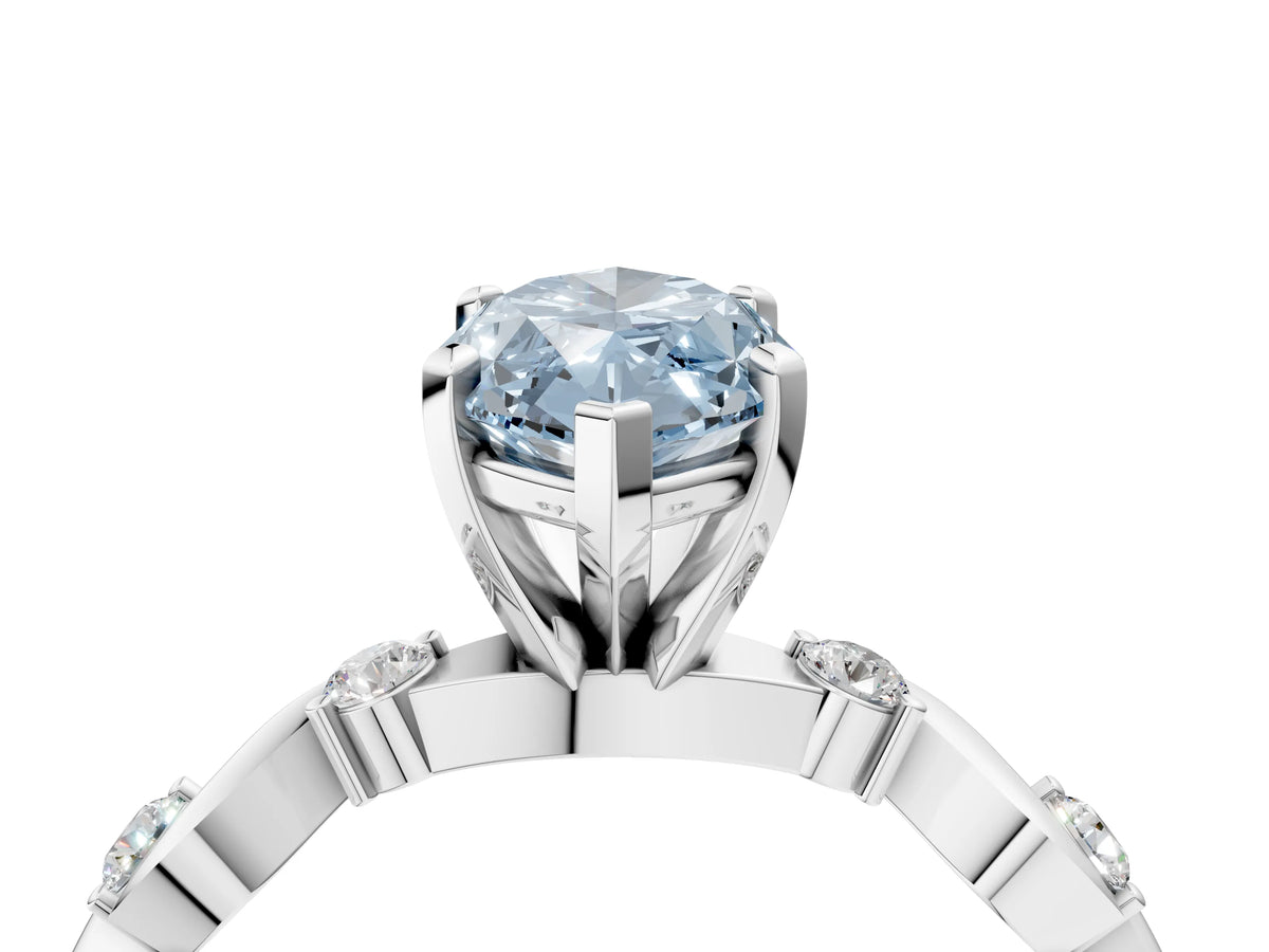 Fancy Blue Marquise Cut Diamond Solitaire Ring in White gold with Twisted Ribbon Band and Round Accents_4