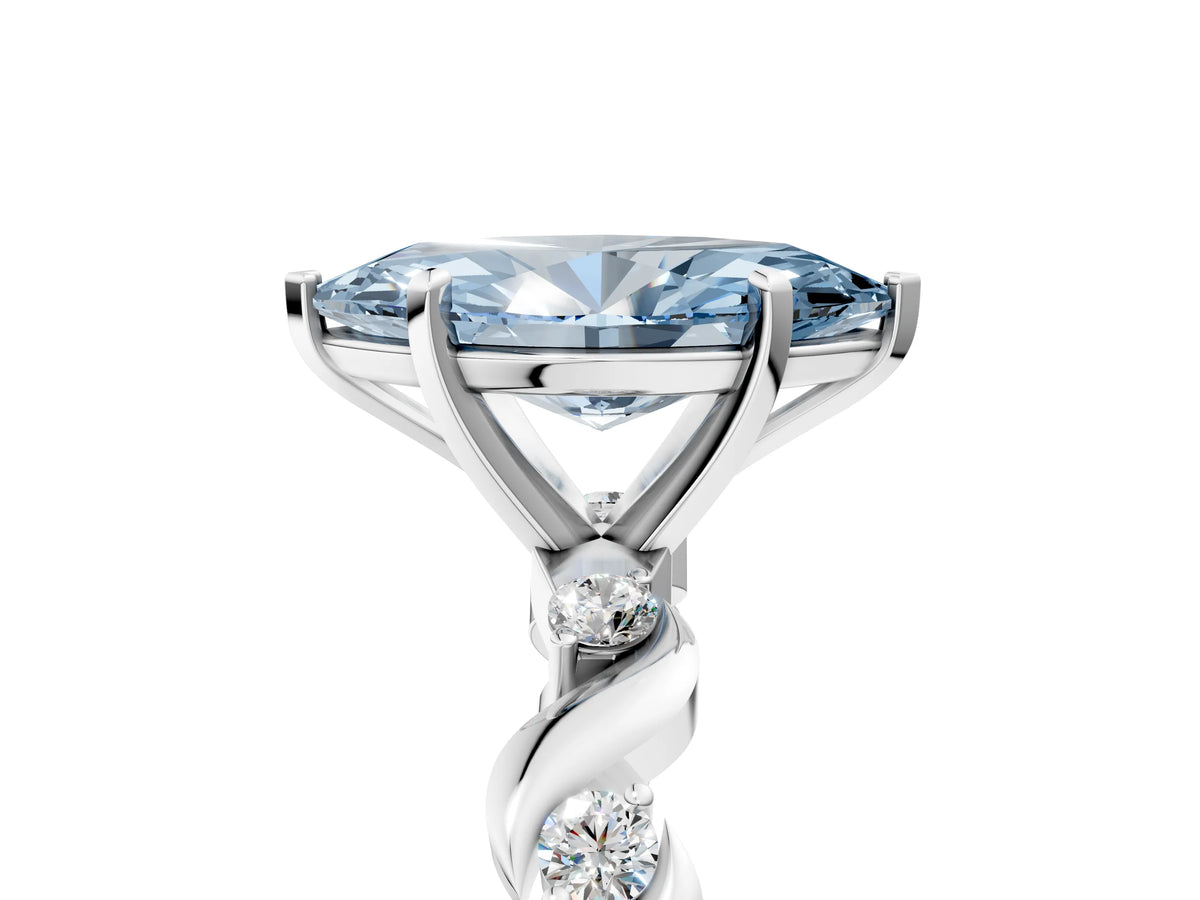 Fancy Blue Marquise Cut Diamond Solitaire Ring in White gold with Twisted Ribbon Band and Round Accents_5