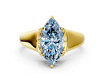 Fancy Blue Marquise Cut Diamond Solitaire Ring in Yellow gold with Smooth Wide Band and Prong Setting