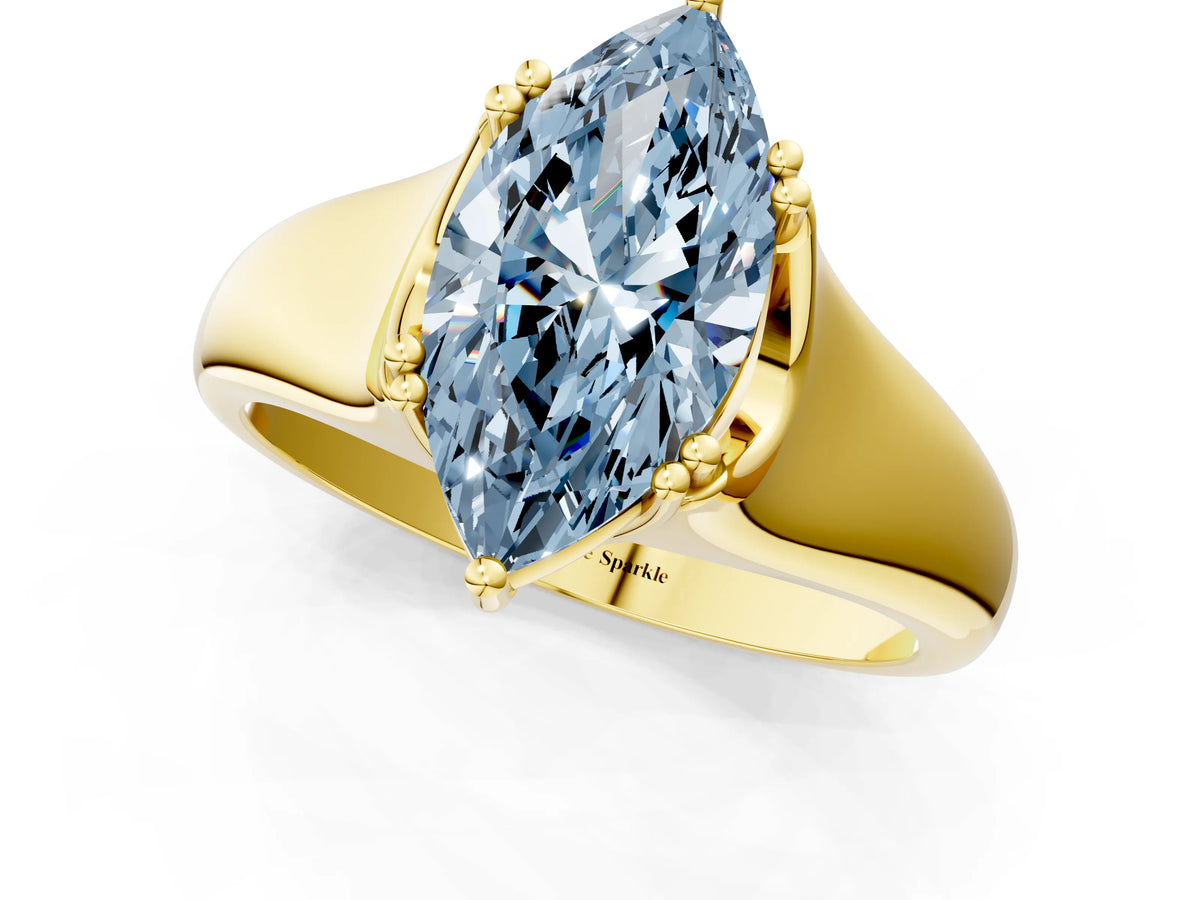 Fancy Blue Marquise Cut Diamond Solitaire Ring in Yellow gold with Smooth Wide Band and Prong Setting_1