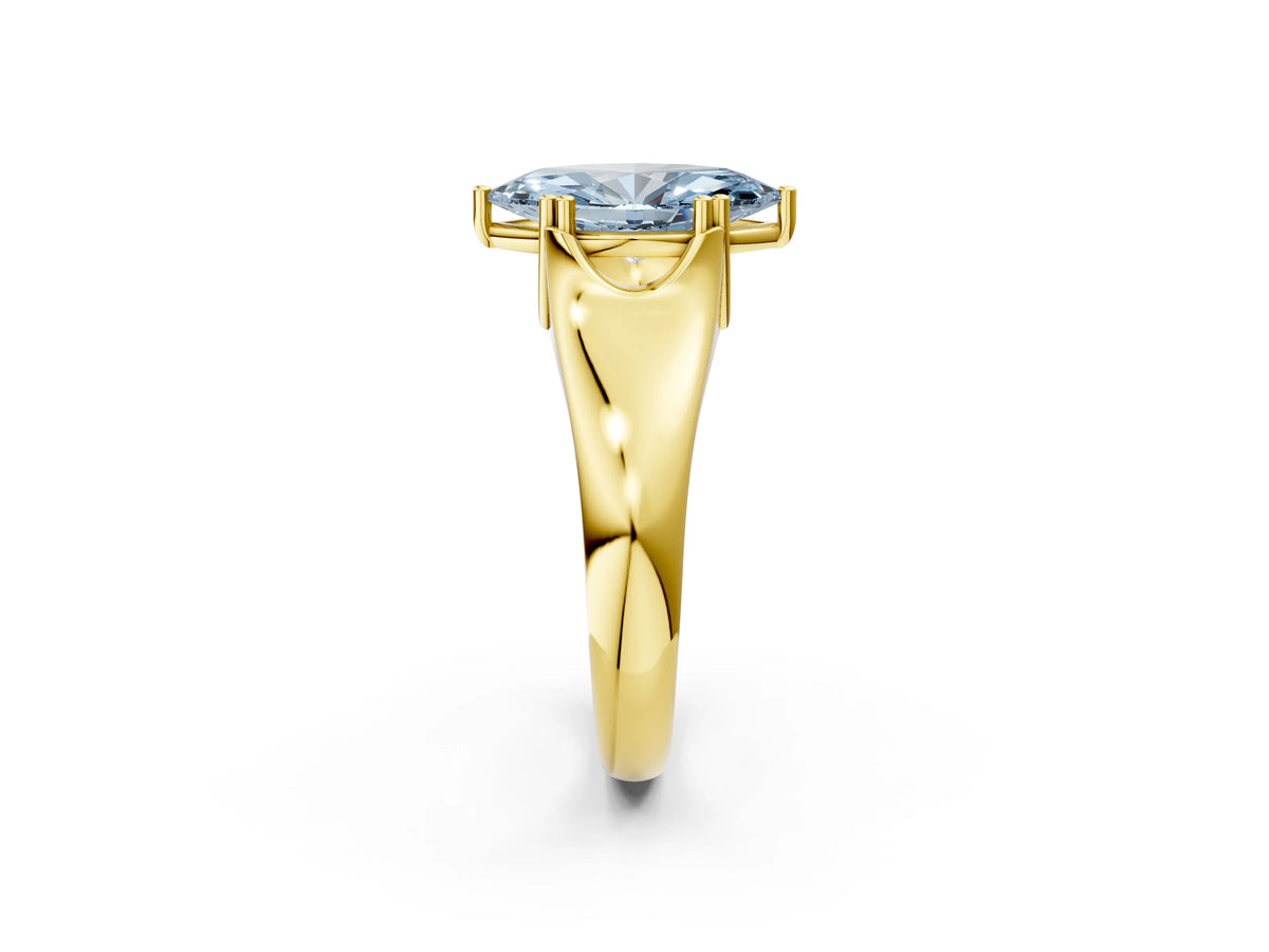 Fancy Blue Marquise Cut Diamond Solitaire Ring in Yellow gold with Smooth Wide Band and Prong Setting_2