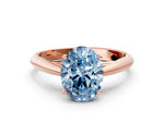 Fancy Blue Oval Cut Diamond Cathedral Solitaire Engagement Ring in Rose gold with Prong Setting