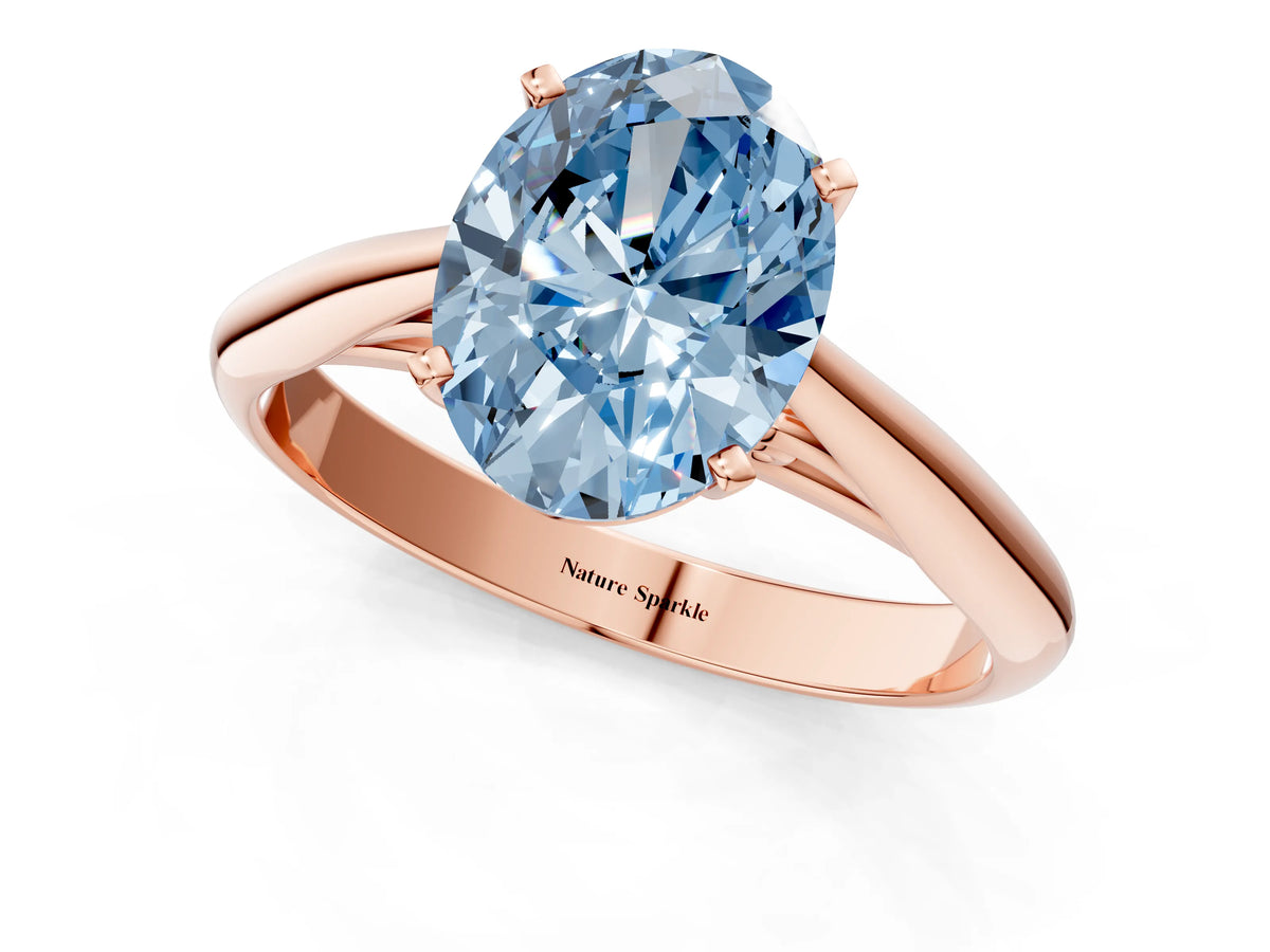 Fancy Blue Oval Cut Diamond Cathedral Solitaire Engagement Ring in Rose gold with Prong Setting_1