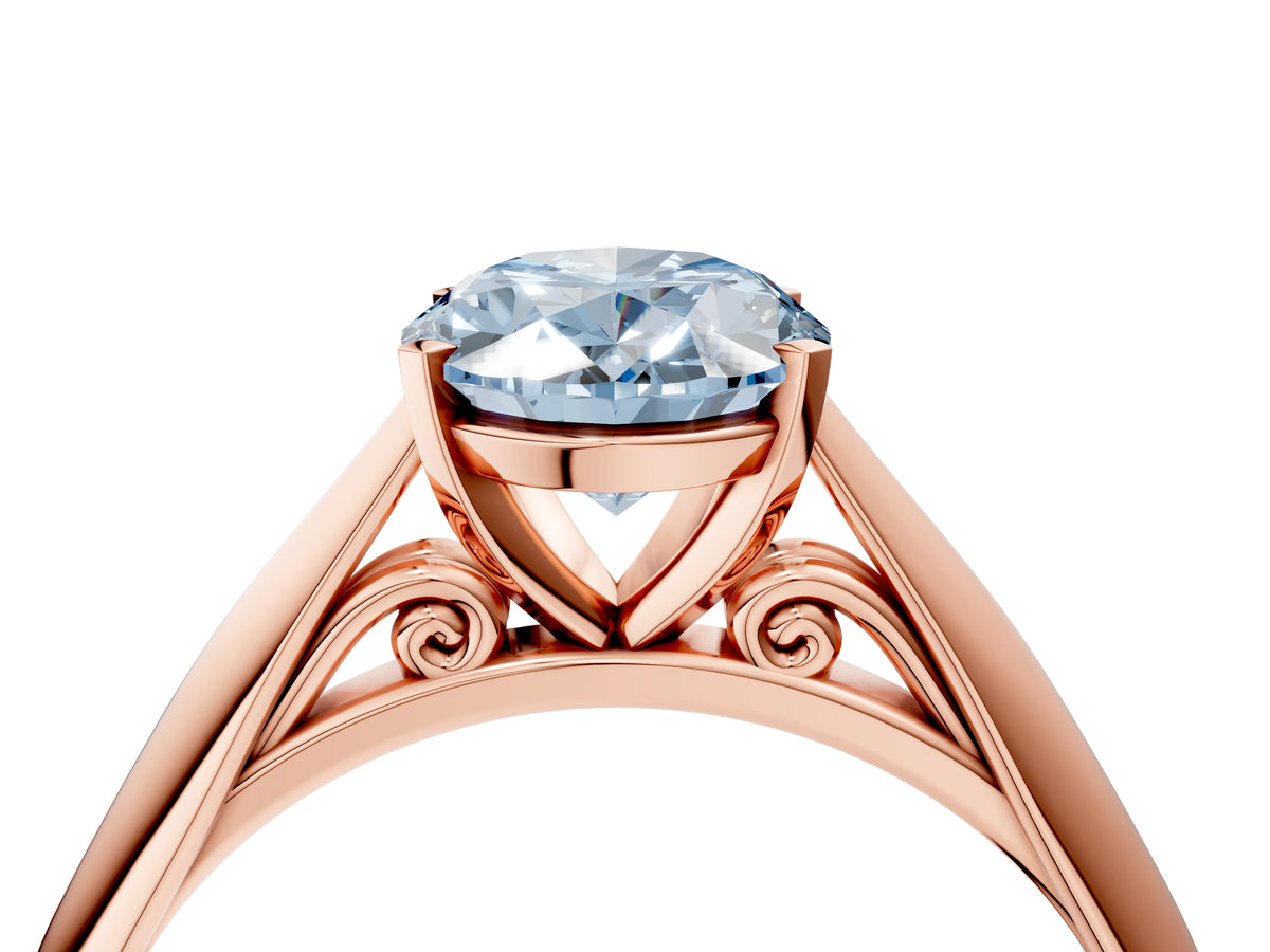 Fancy Blue Oval Cut Diamond Cathedral Solitaire Engagement Ring in Rose gold with Prong Setting_4