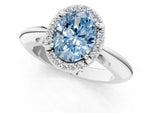 Fancy Blue Oval Cut Diamond Halo Engagement Ring in White gold with Plain Split Shank and Prong Setting_1