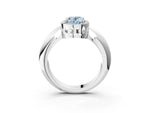 Fancy Blue Oval Cut Diamond Halo Engagement Ring in White gold with Plain Split Shank and Prong Setting_3