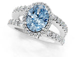Fancy Blue Oval Cut Diamond Halo Ring in Platinum with Split Shank Band and Prong Setting_13