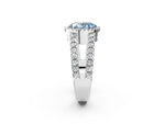 Fancy Blue Oval Cut Diamond Halo Ring in Platinum with Split Shank Band and Prong Setting_14