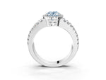 Fancy Blue Oval Cut Diamond Halo Ring in Platinum with Split Shank Band and Prong Setting_15
