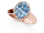 Fancy Blue Oval Cut Diamond Halo Ring in Rose gold with Cathedral Band and Prong Setting_1