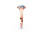 Fancy Blue Oval Cut Diamond Halo Ring in Rose gold with Cathedral Band and Prong Setting_2