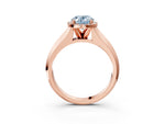 Fancy Blue Oval Cut Diamond Halo Ring in Rose gold with Cathedral Band and Prong Setting_3