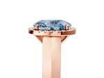 Fancy Blue Oval Cut Diamond Halo Ring in Rose gold with Cathedral Band and Prong Setting_5