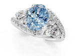 Fancy Blue Oval Cut Diamond Halo Ring in Silver with Marquise and Pavé Band in Prong Setting_13