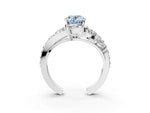 Fancy Blue Oval Cut Diamond Halo Ring in Silver with Marquise and Pavé Band in Prong Setting_15