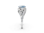 Fancy Blue Oval Cut Diamond Halo Ring in White gold with Marquise and Pavé Band in Prong Setting_2