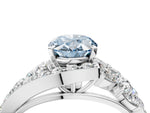 Fancy Blue Oval Cut Diamond Halo Ring in White gold with Marquise and Pavé Band in Prong Setting_4
