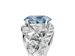 Fancy Blue Oval Cut Diamond Halo Ring in White gold with Marquise and Pavé Band in Prong Setting_5