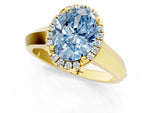 Fancy Blue Oval Cut Diamond Halo Ring in Yellow gold with Cathedral Band and Prong Setting_1