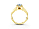 Fancy Blue Oval Cut Diamond Halo Ring in Yellow gold with Cathedral Band and Prong Setting_3