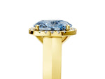 Fancy Blue Oval Cut Diamond Halo Ring in Yellow gold with Cathedral Band and Prong Setting_5