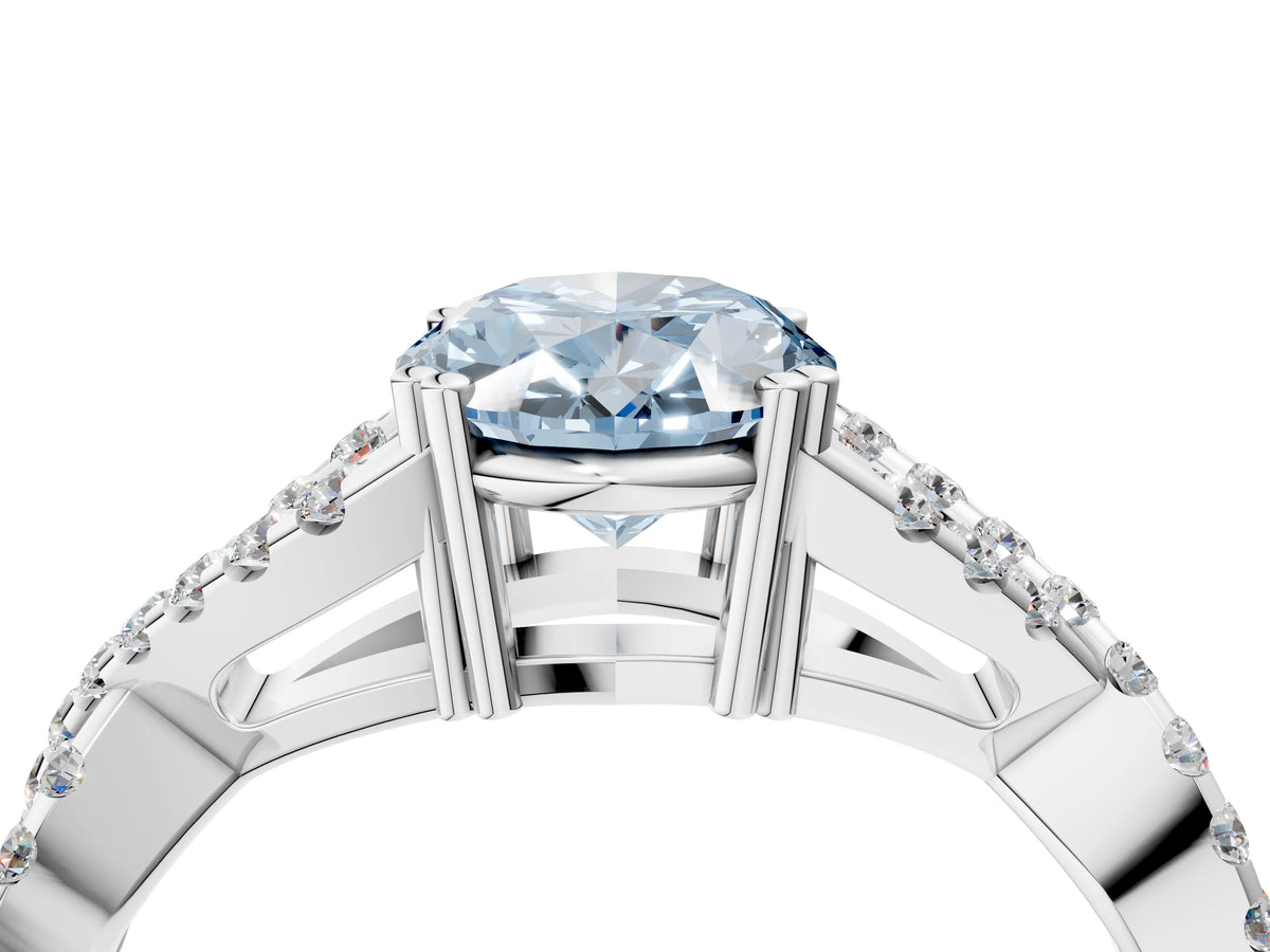 Fancy Blue Oval Cut Diamond Solitaire Ring in Platinum with Interwoven Pavé Band and Prong Setting_10