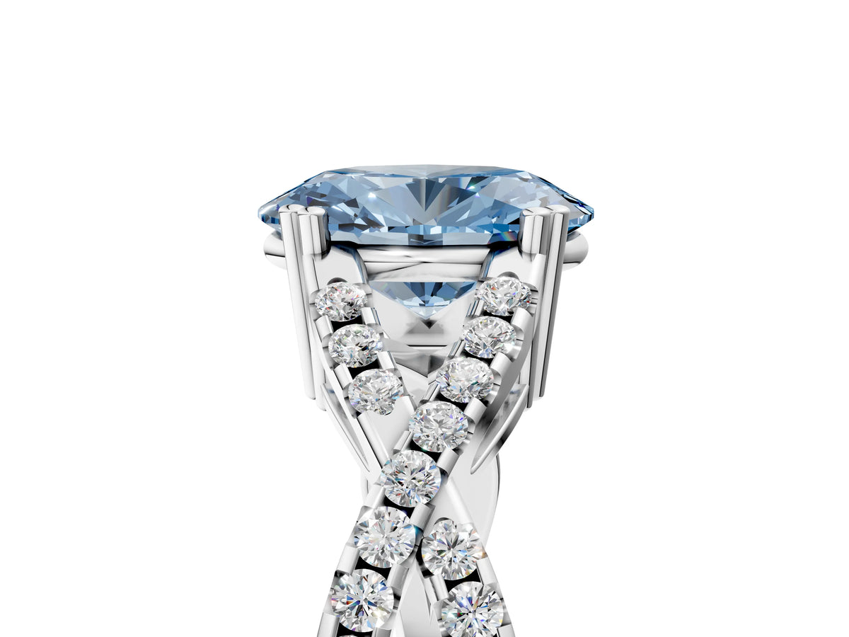 Fancy Blue Oval Cut Diamond Solitaire Ring in Platinum with Interwoven Pavé Band and Prong Setting_11