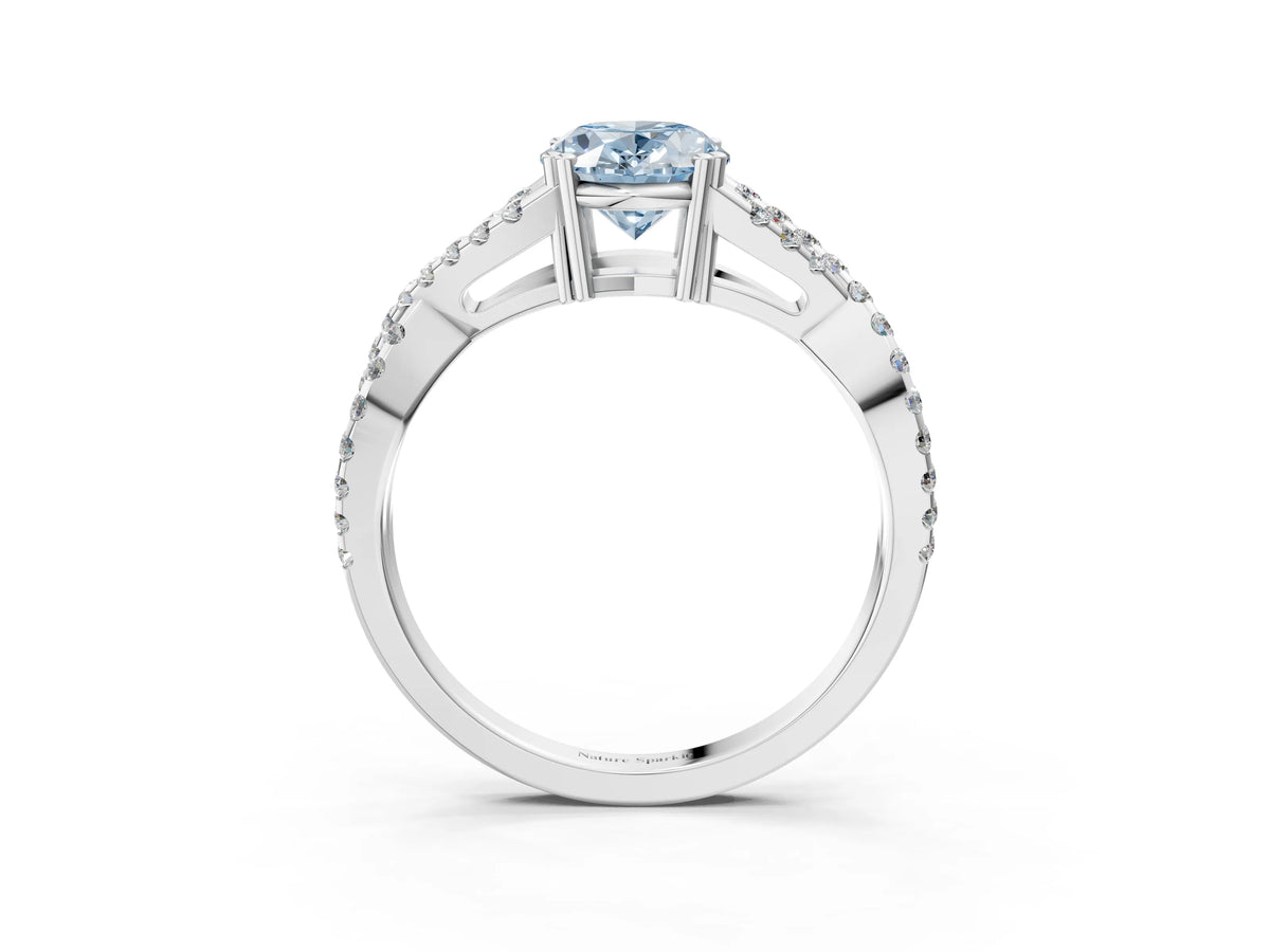 Fancy Blue Oval Cut Diamond Solitaire Ring in Platinum with Interwoven Pavé Band and Prong Setting_9