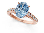 Fancy Blue Oval Cut Diamond Solitaire Ring in Rose gold with Crossover Gallery and Round Pavé Band_1