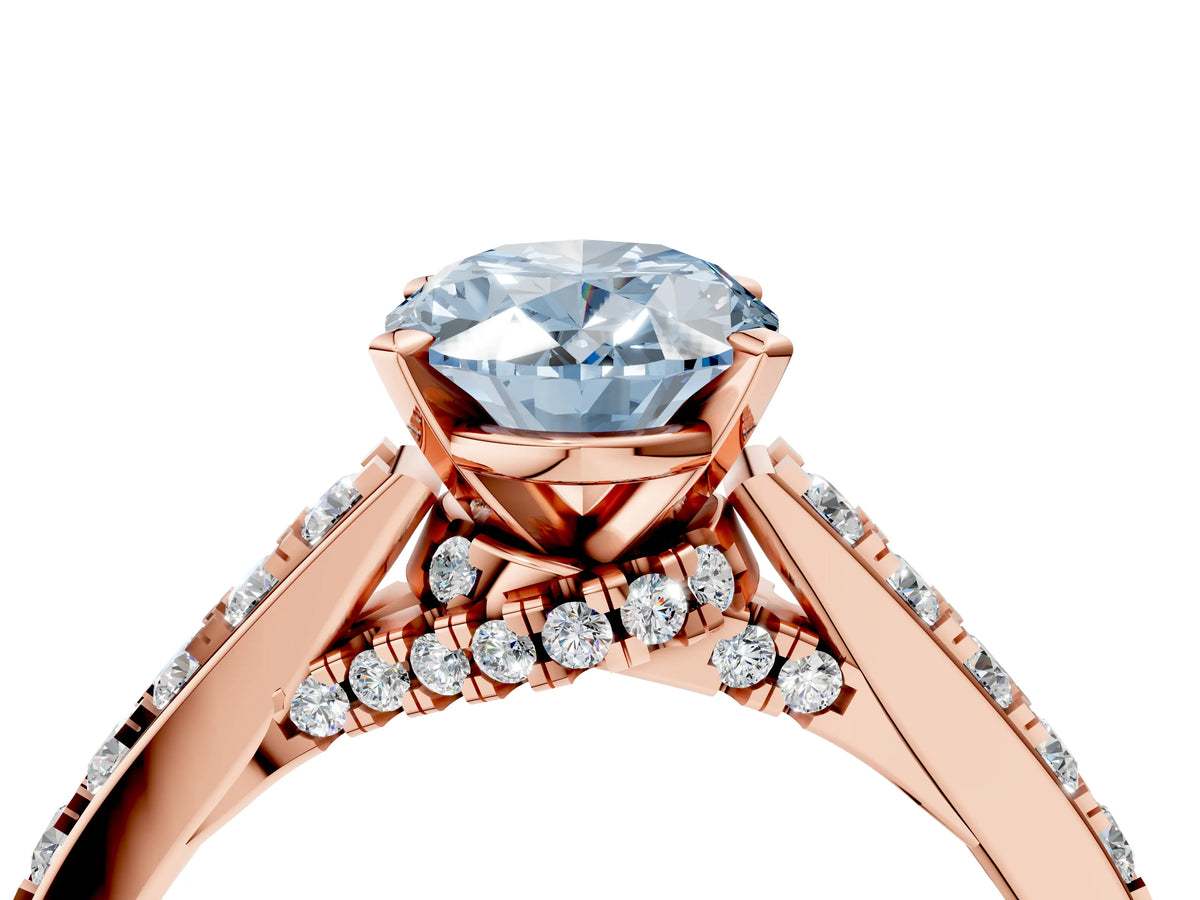 Fancy Blue Oval Cut Diamond Solitaire Ring in Rose gold with Crossover Gallery and Round Pavé Band_4