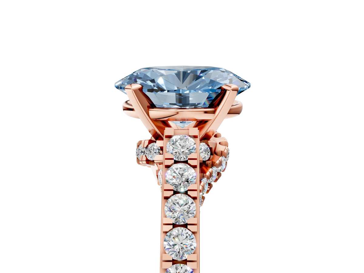 Fancy Blue Oval Cut Diamond Solitaire Ring in Rose gold with Crossover Gallery and Round Pavé Band_5
