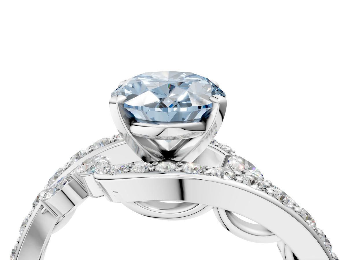 Fancy Blue Oval Cut Diamond Solitaire Ring in Silver with Pavé Twist Band and Prong Setting_10
