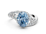 Fancy Blue Oval Cut Diamond Solitaire Ring in Silver with Pavé Twist Band and Prong Setting_6