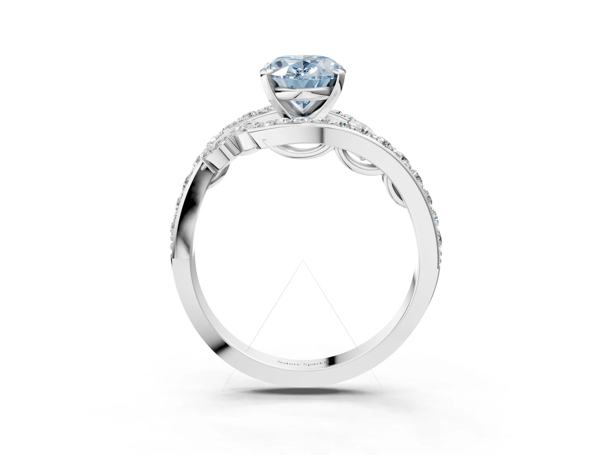 Fancy Blue Oval Cut Diamond Solitaire Ring in Silver with Pavé Twist Band and Prong Setting_9