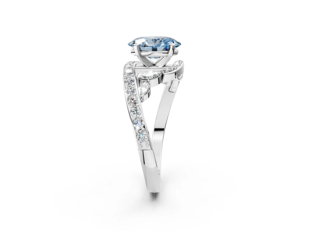 Fancy Blue Oval Cut Diamond Solitaire Ring in White gold with Pavé Twist Band and Prong Setting_2