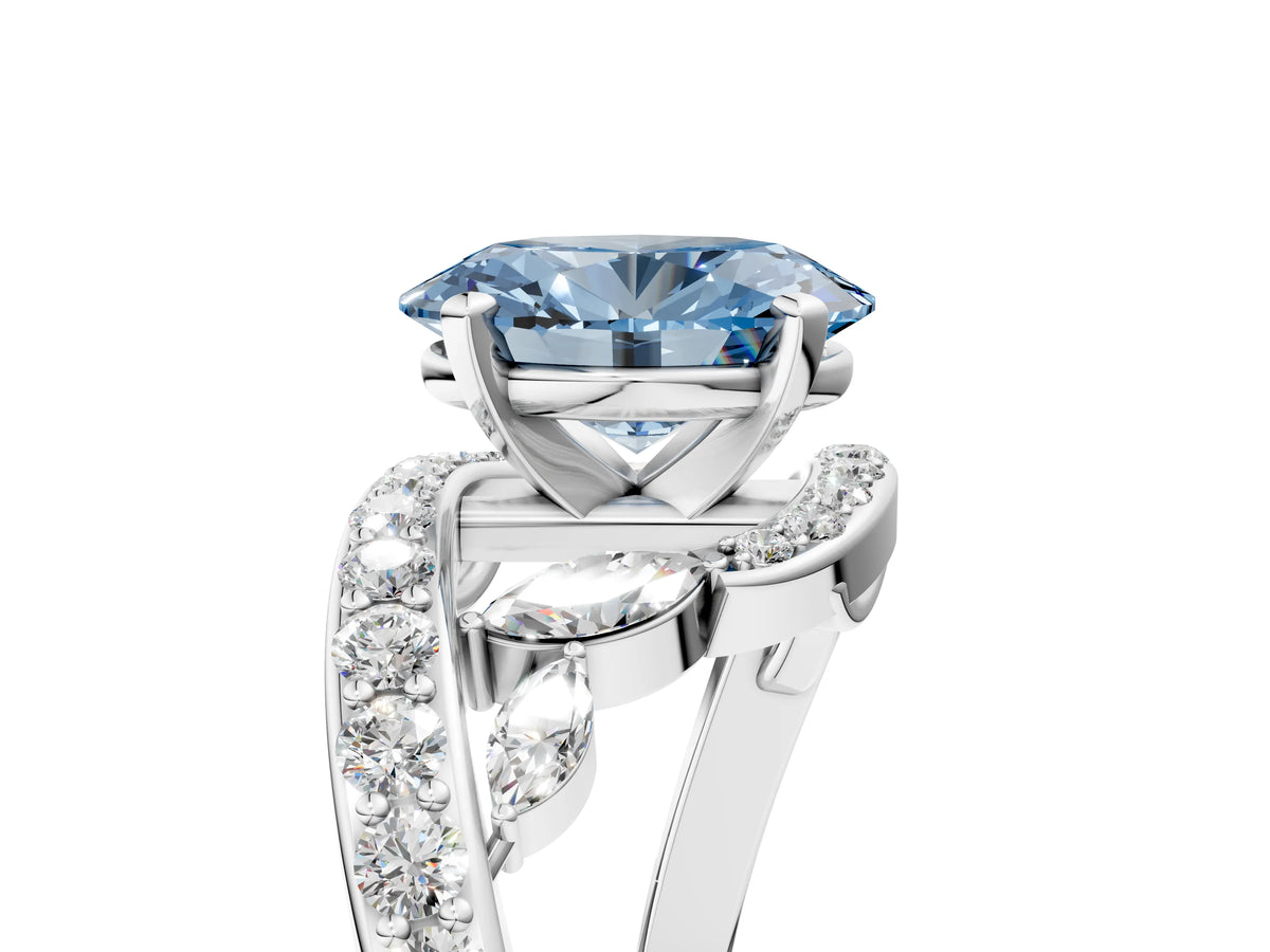 Fancy Blue Oval Cut Diamond Solitaire Ring in White gold with Pavé Twist Band and Prong Setting_5