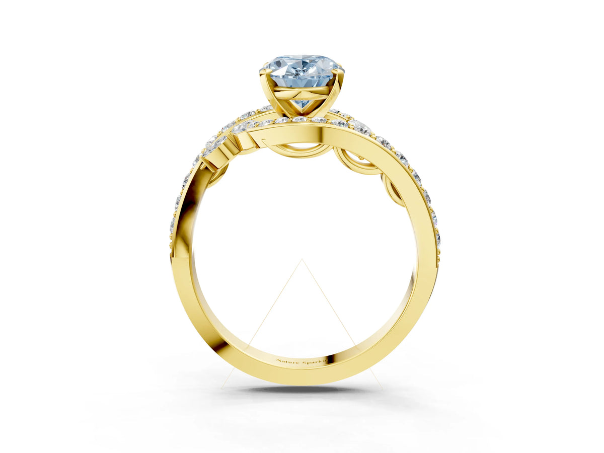 Fancy Blue Oval Cut Diamond Solitaire Ring in Yellow gold with Pavé Twist Band and Prong Setting_3