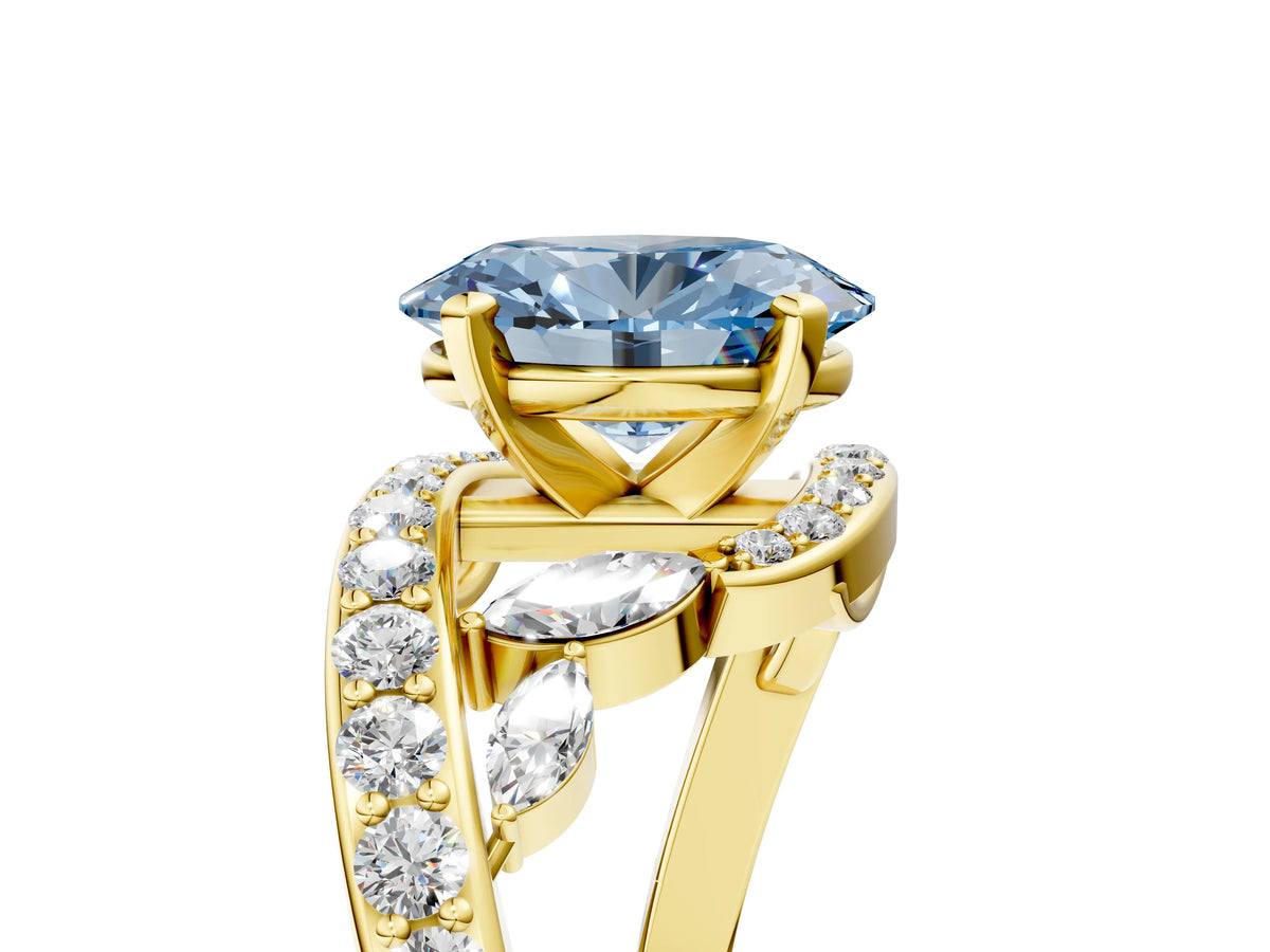 Fancy Blue Oval Cut Diamond Solitaire Ring in Yellow gold with Pavé Twist Band and Prong Setting_5